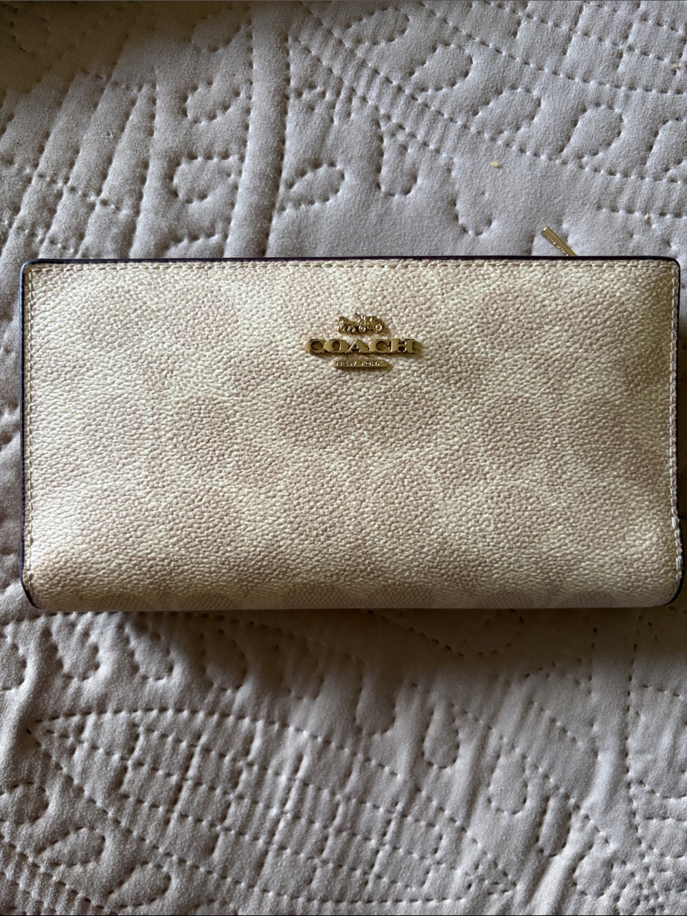 Coach Slim Zip Wallet in Signature Sand & Chalk Coated Canvas